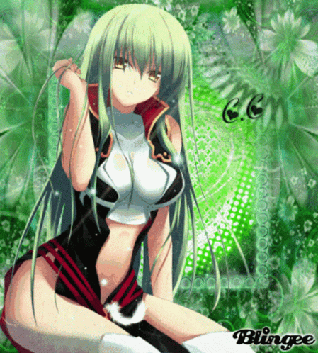 A Picture Of A Girl With Green Hair And The Word Blingee On The Bottom GIF