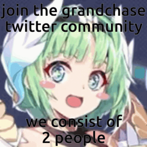 A Picture Of A Girl With Green Hair And The Words Join The Grandchase Twitter Community GIF
