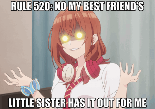 A Picture Of A Girl With Headphones And The Caption Rule 520 No My Best Friends Little Sister Has It Out For Me GIF