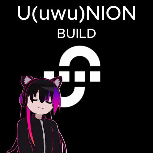 A Picture Of A Girl With Headphones And The Words U ( Uwu ) Nion Build Below Her GIF