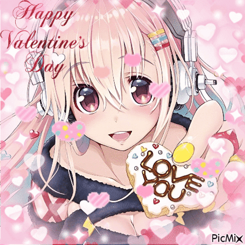 Girl With Headphones Holding Love You Cookie GIF