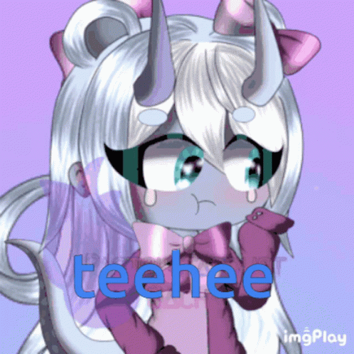 A Picture Of A Girl With Horns And The Word Teehee GIF
