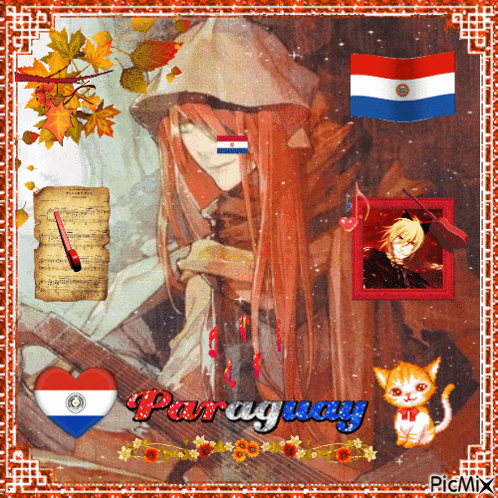 a picture of a girl with long red hair and the word paraguay
