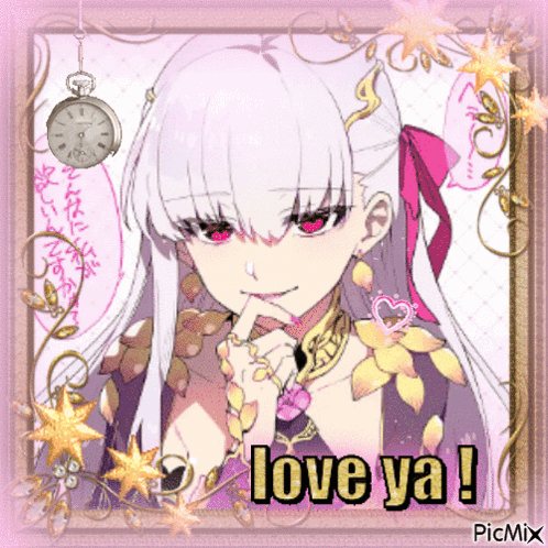 A Picture Of A Girl With Long White Hair And Red Eyes Says Love Ya GIF