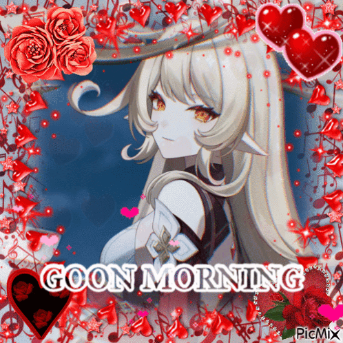 A Picture Of A Girl With Long White Hair And The Words Goon Morning GIF