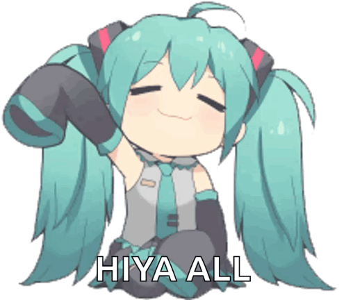 A Picture Of A Girl With Pigtails And The Words Hiya All GIF