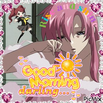 A Picture Of A Girl With Pink Hair And The Words Good Morning Darling GIF