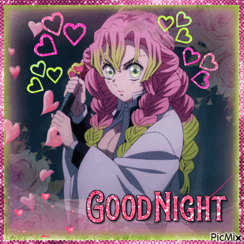 A Picture Of A Girl With Pink Hair And The Words Goodnight GIF