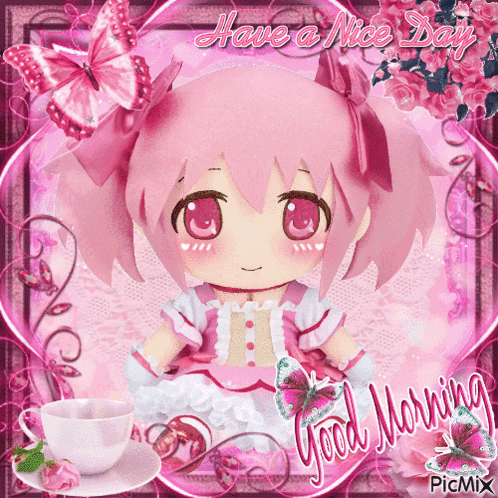 Girl With Pink Hair And Have A Nice Day Text GIF