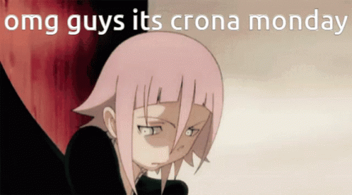 A Picture Of A Girl With Pink Hair And The Words " Omg Guys Its Crona Monday " GIF
