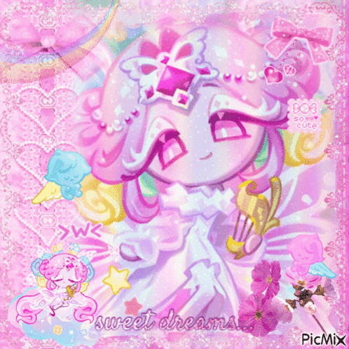 A Picture Of A Girl With Pink Hair And The Words Sweet Dreams GIF