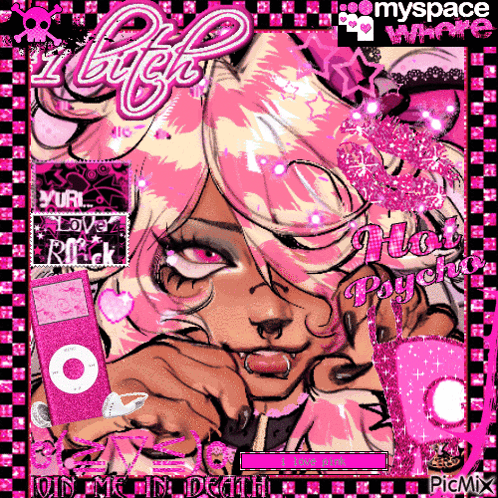 A Picture Of A Girl With Pink Hair Holding A Pink Ipod .. GIF