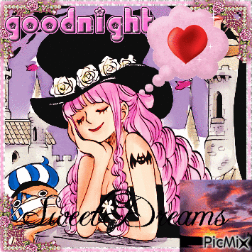 A Picture Of A Girl With Pink Hair Says Goodnight GIF