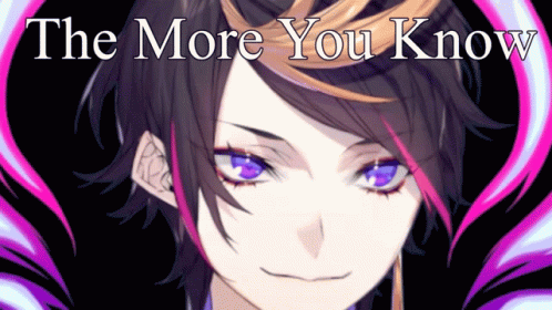 A Picture Of A Girl With Purple Eyes And The Words " The More You Know " GIF