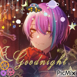 A Picture Of A Girl With Purple Hair And The Words Goodnight On The Bottom GIF