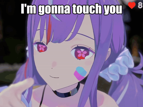 A Picture Of A Girl With Purple Hair And The Words I 'M Gonna Touch You Above Her GIF