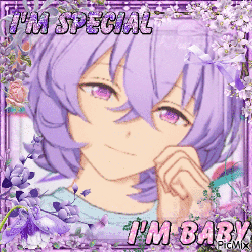 A Picture Of A Girl With Purple Hair That Says I 'M Special I 'M Baby Picmix GIF