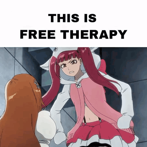 A Picture Of A Girl With Red Hair And The Words This Is Free Therapy Below Her GIF
