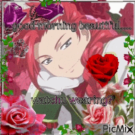 A Picture Of A Girl With Red Hair Surrounded By Roses And The Words Good Morning Beautiful GIF