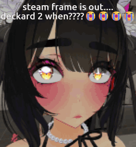 A Picture Of A Girl With The Caption Steam Frame Is Out Deckard 2 When?? GIF