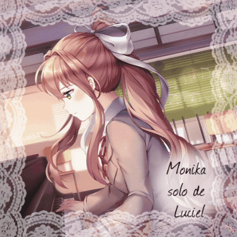 A Picture Of A Girl With The Name Monika Solo De Luciel Written On It GIF