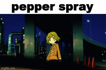 A Picture Of A Girl With The Word Pepper Spray Written On It GIF