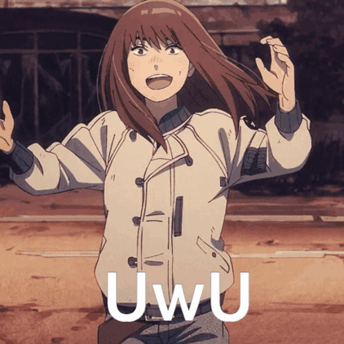 A Picture Of A Girl With The Word Uwu Written Below Her GIF