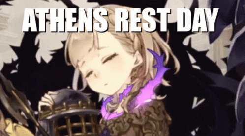 A Picture Of A Girl With The Words " Athens Rest Day " Below Her GIF
