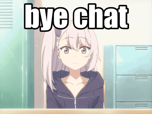 A Picture Of A Girl With The Words Bye Chat Written Above Her GIF