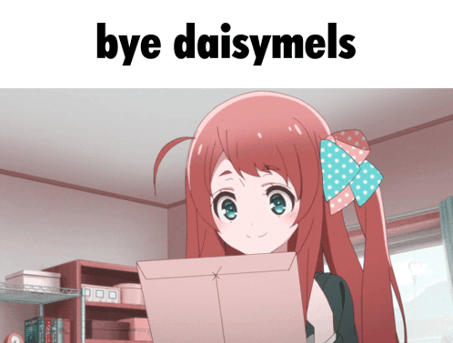 A Picture Of A Girl With The Words Bye Daisymels On The Bottom GIF