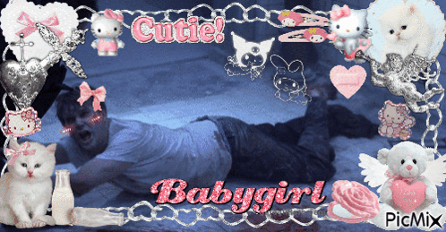 A Picture Of A Girl With The Words Cutie Babygirl Written On It GIF