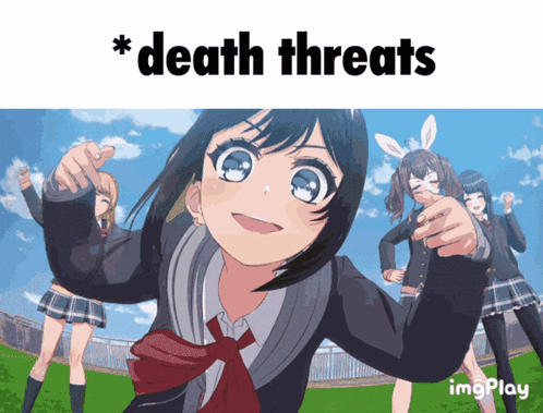 A Picture Of A Girl With The Words Death Threats On The Top GIF