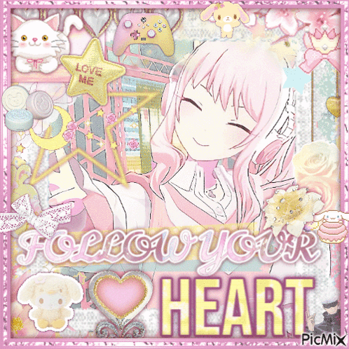A Picture Of A Girl With The Words Follow Your Heart On The Bottom GIF