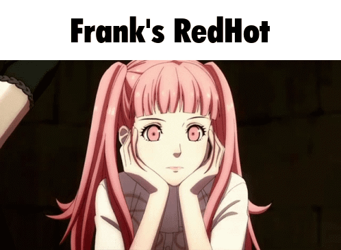 A Picture Of A Girl With The Words Frank 'S Redhot GIF