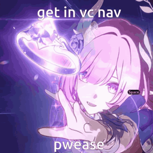 A Picture Of A Girl With The Words Get In Vc Nav Pwease On The Bottom GIF