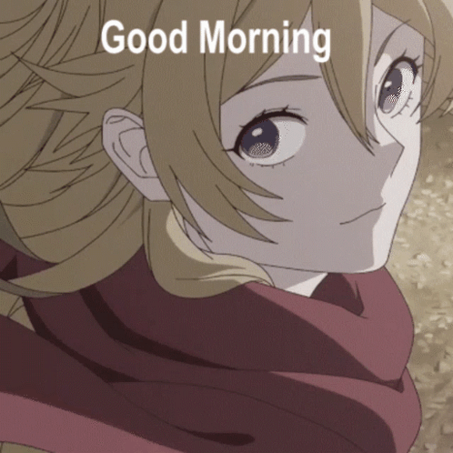 A Picture Of A Girl With The Words " Good Morning " Written On It GIF