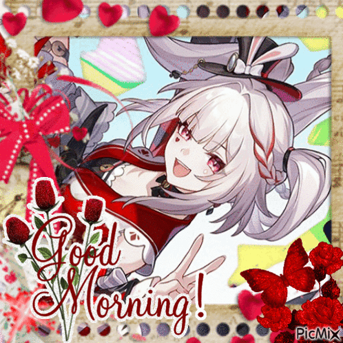 a picture of a girl with the words good morning written on the bottom
