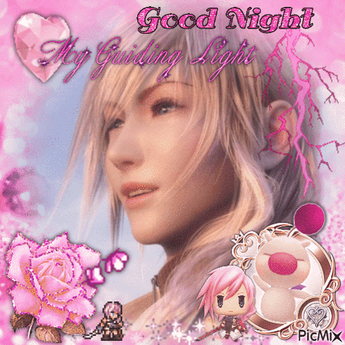 A Picture Of A Girl With The Words " Good Night My Guiding Light " GIF
