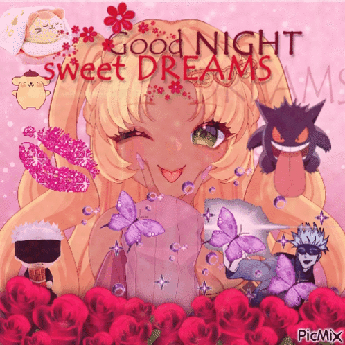 A Picture Of A Girl With The Words Good Night Sweet Dreams Above Her GIF