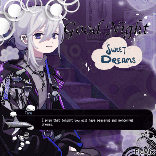 A Picture Of A Girl With The Words Good Night Sweet Dreams Written On It GIF