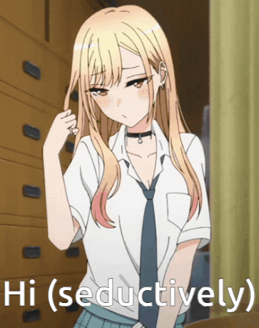 A Picture Of A Girl With The Words Hi ( Seductively ) Below Her GIF