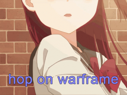 A Picture Of A Girl With The Words Hop On Warframe Written Below Her GIF