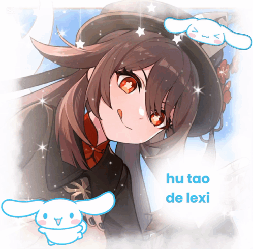 A Picture Of A Girl With The Words Hu Tao De Lexi Written Below Her GIF