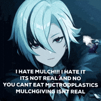 A Picture Of A Girl With The Words " I Hate Mulch " GIF