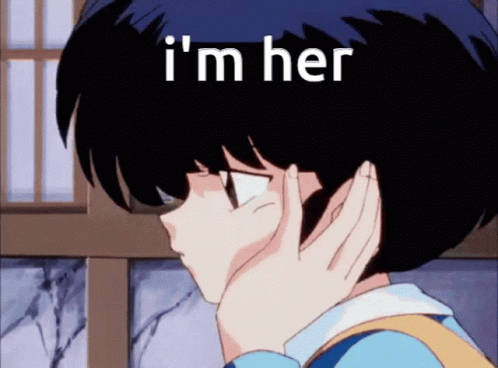 A Picture Of A Girl With The Words " I 'M Her " On The Bottom GIF