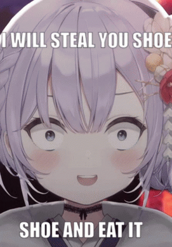 A Picture Of A Girl With The Words " I Will Steal You Shoes Shoe And Eat It " On It GIF
