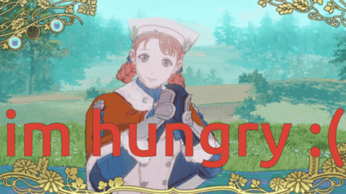 A Picture Of A Girl With The Words Im Hungry Written In Red GIF