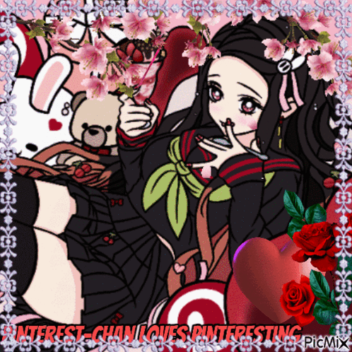 A Picture Of A Girl With The Words Interest Chan Loves Interesting On The Bottom GIF