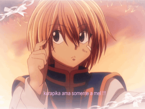 a picture of a girl with the words kurapika ama somente a mel written below her
