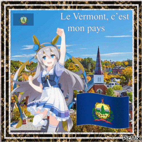 A Picture Of A Girl With The Words Le Vermont C'est Mon Pays On The Bottom GIF